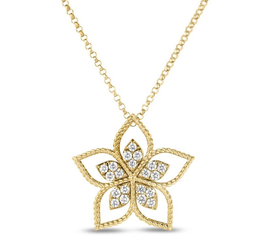 Diamond Vernazza Medium Open Frame Flower Pendant in 18K Yellow Gold, 17in