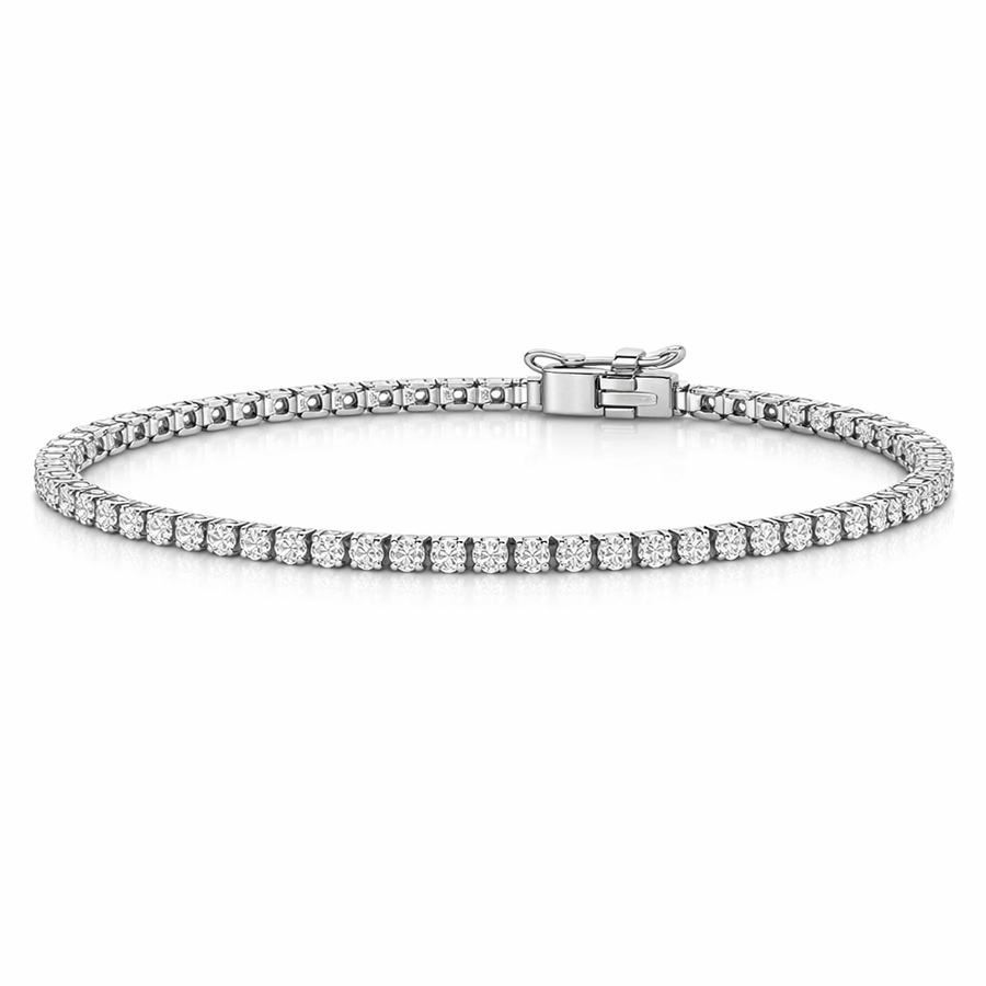 0.98ct Round Brilliant Diamond 4-Prong Tennis Bracelet in 18K White Gold, 7"