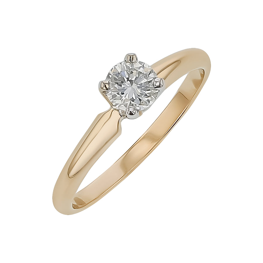 0.38ct Round Brilliant Diamond 4 Prong Solitare Ring in 14K Yellow and White Gold, size 6