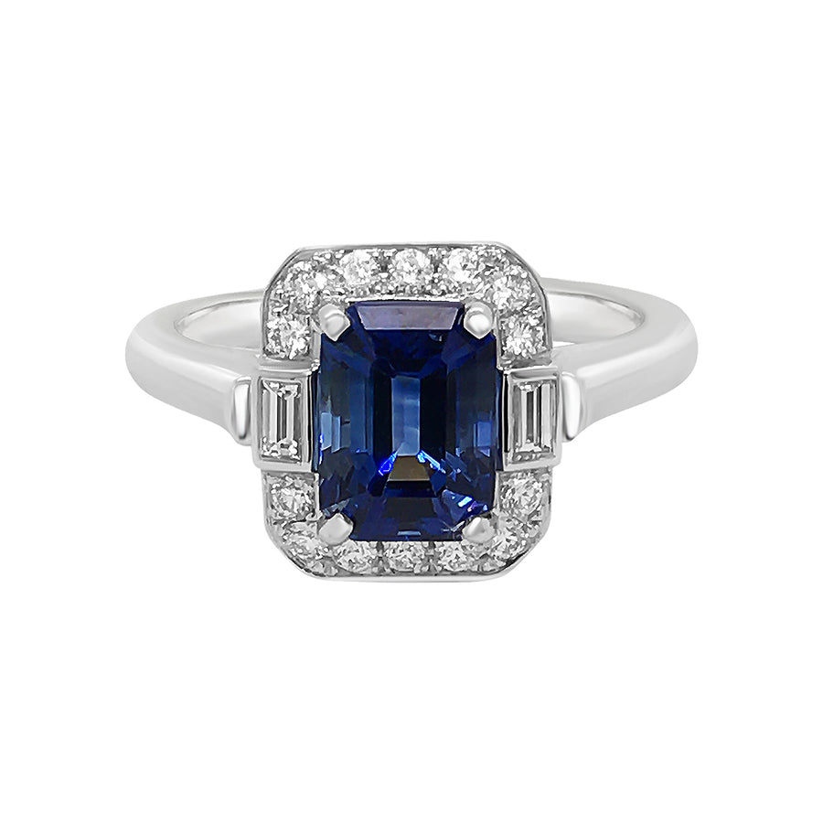 2.00ct Sapphire and 0.30ct Diamond Halo Ring in Platinum, Size 6.25