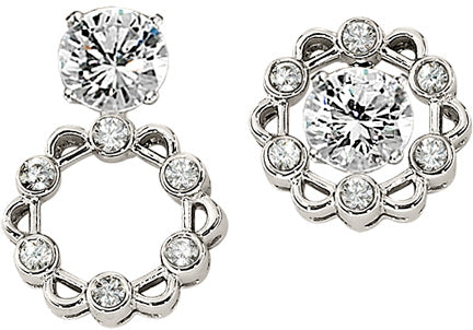 14K WHITE GOLD 12 FULL CUT DIAMONDS=0.25CT LACE EARRING JACKETS