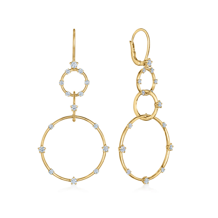 Starry Night 1.32ct Diamond Star-Set Circles Earrings in 18K Yellow Gold