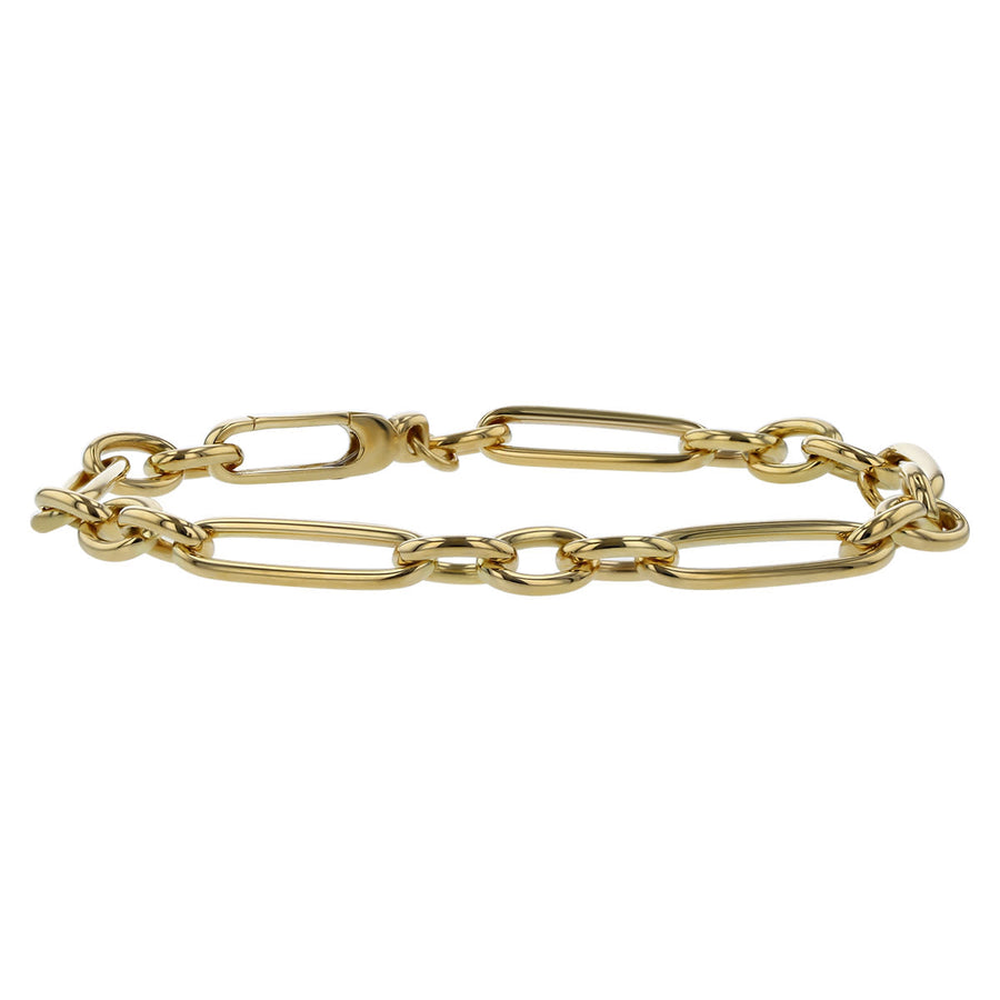 Designer Gold Alternating Long and Short Oval Link Bracelet in 18K Yellow Gold, 7.5"