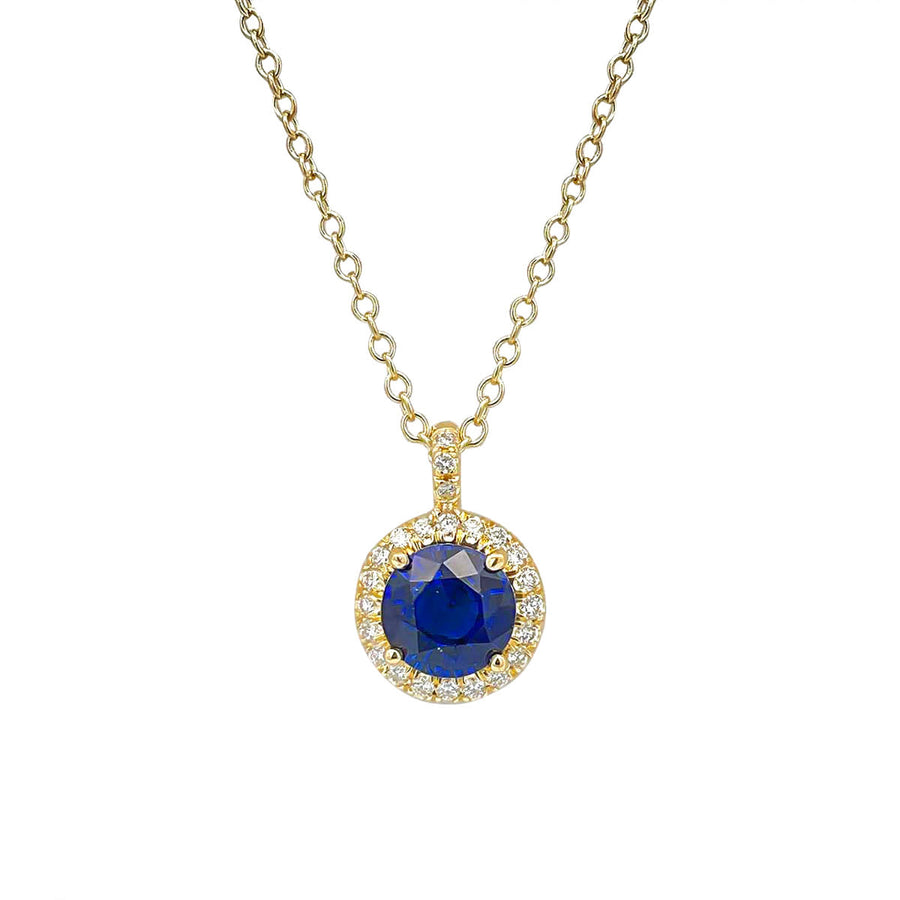 0.62ct Sapphire and 0.09ct Diamond Halo Pendant in 18K Yellow Gold, 16" chain