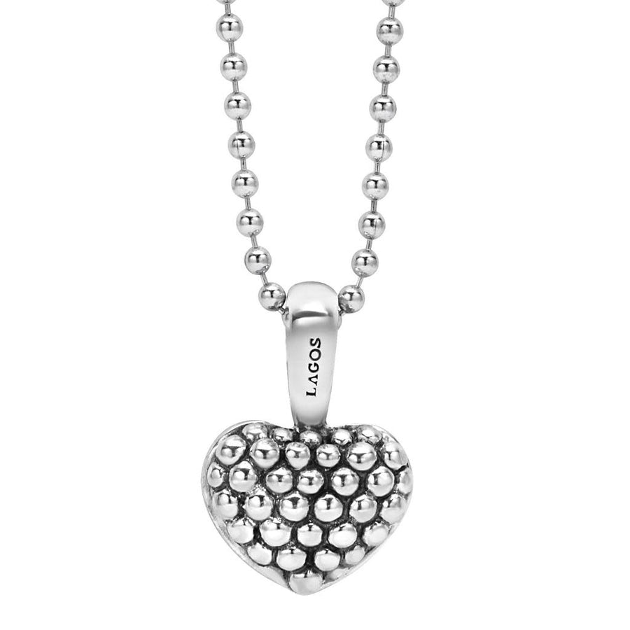 Signature Caviar Beaded Heart Pendant in Sterling Silver, 34in