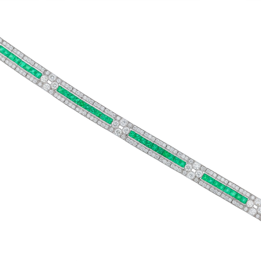 4.60ct Diamond and 3.99ct Emerald Line Bracelet in Platinum, 6.5"