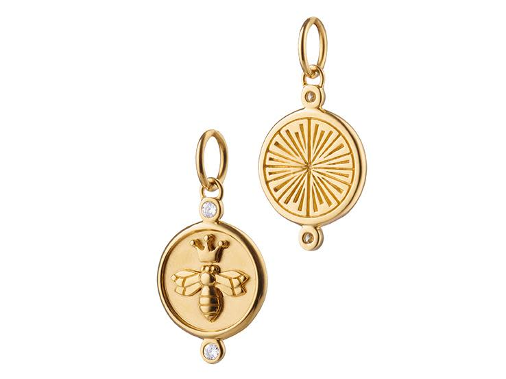 Charms and Bracelet 0.06ct White Sapphire Queen Bee Pendant 18K Yellow Gold, without Chain
