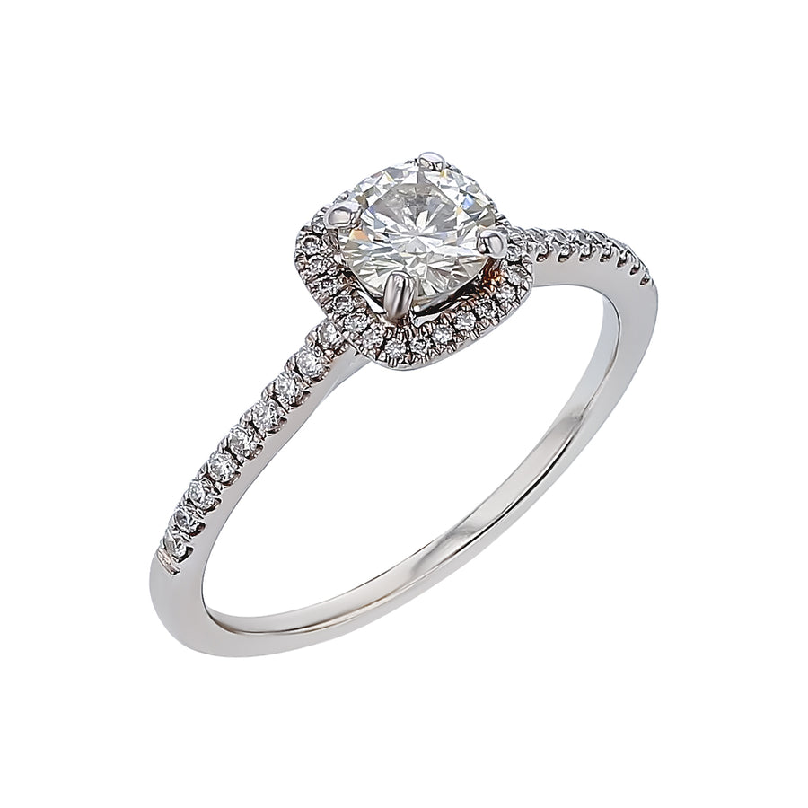 0.56ct Diamond and 0.22ct Diamond Halo Ring in 14K White Gold, size 7