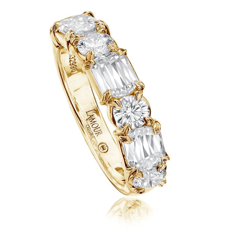 L'Amour 1.17ct Crisscut Diamond 7 Stone Band in 18K Yellow Gold, size 6.5
