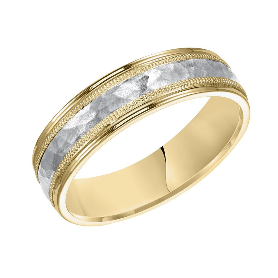 6mm Low Dome Round Edge Carved Band in 18k Yellow and White Gold, size 10