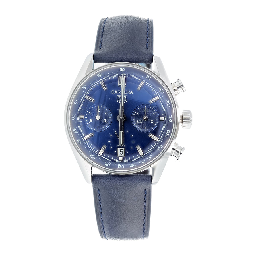 39mm Tag Heuer Carrera Watch with Blue Dial in Stainless Steel, Strap