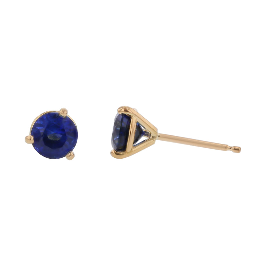 1.48ct 5.1mm Round Sri Lankan Sapphire (H) Stud Earrings in 18k Yellow Gold