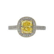 1.60ct Yellow Diamond and 0.66ct Diamond Halo Ring in Platinum and 18K Yellow Gold, size 6.5