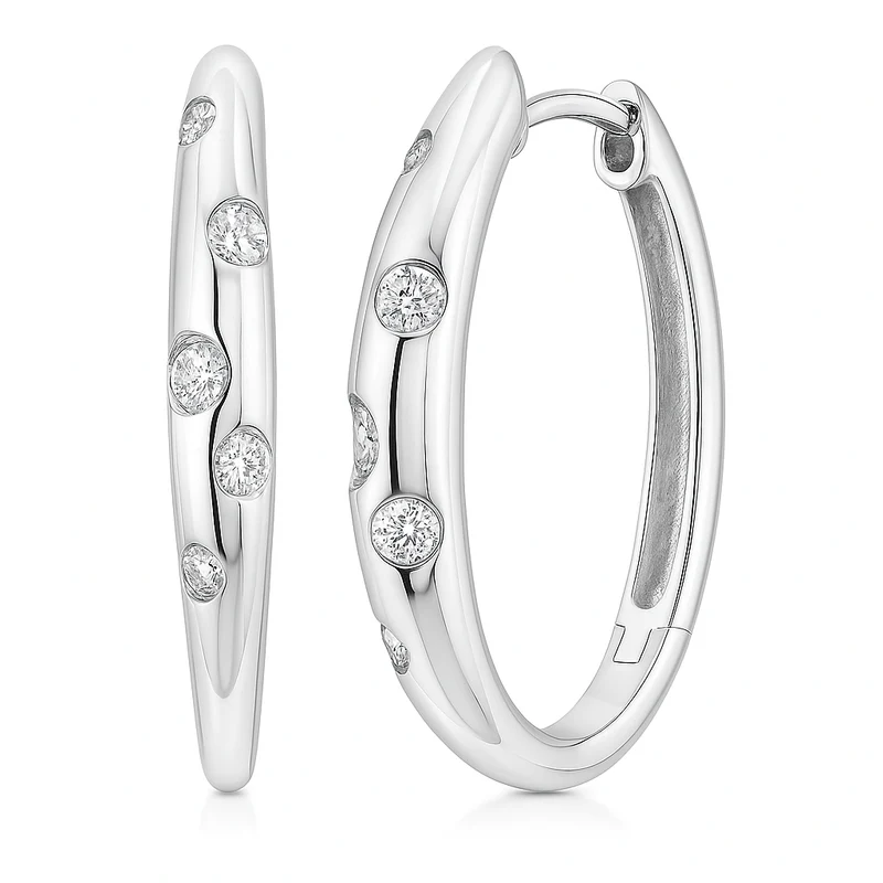 0.18ct Diamond Hoop Earrings in 14K White Gold