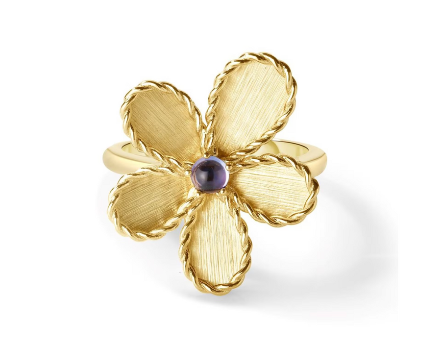 Jasmine Blue Tanzanite Flower Ring in 18K Yellow Gold, Size 6.5