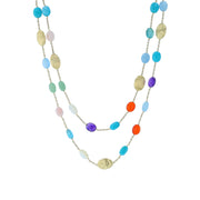 Siviglia Reconstituted Turquoise and Mixed Stones Necklace in 18K Yellow Gold, 36"