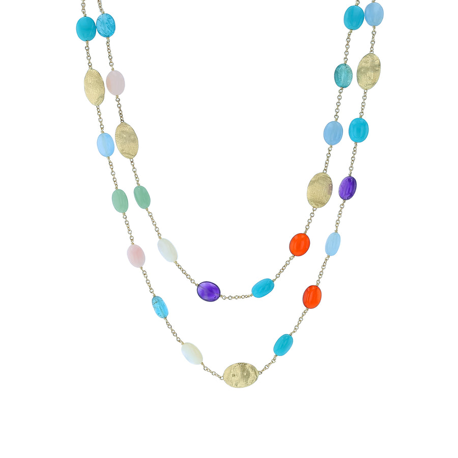 Siviglia Reconstituted Turquoise and Mixed Stones Necklace in 18K Yellow Gold, 36"