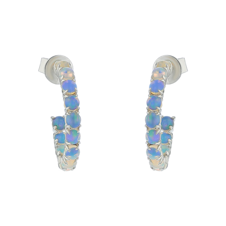 Ethiopian Opal Hoop Earrings in 18K White Gold