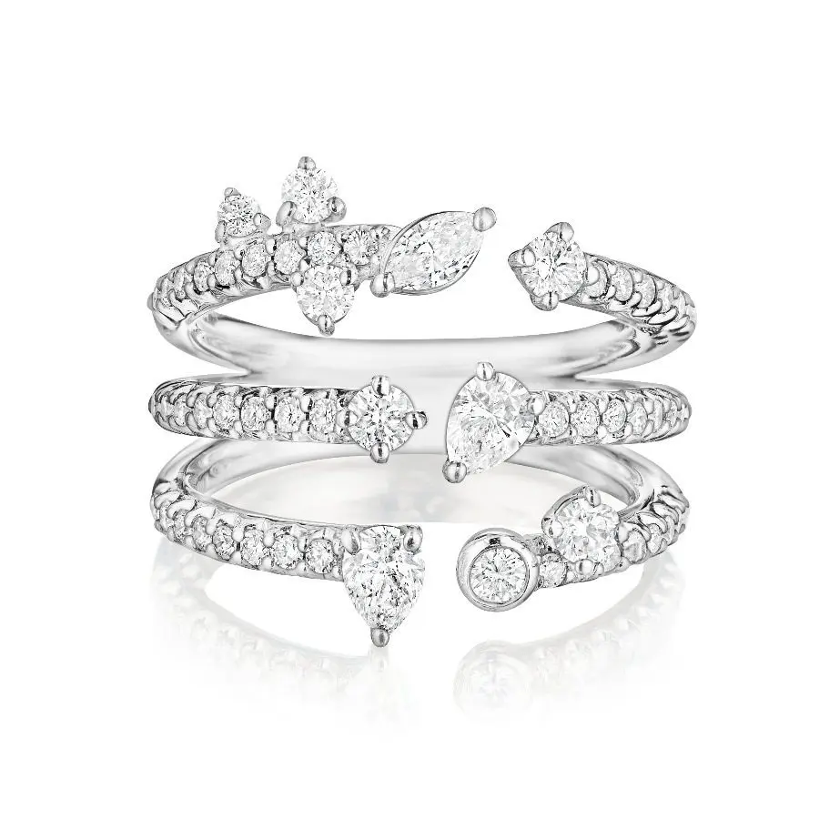 Constellation Diamond 3-Row Wrap Ring in 18K White Gold, Size 6.5