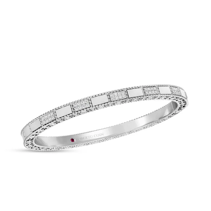 Diamond Mosaic Bangle in 18K White Gold, 48x58mm 