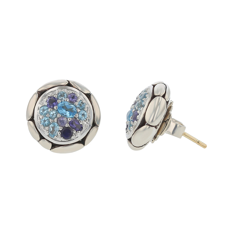 John Hardy Batu Blue Topaz and Iolite Earrings in Sterling Silver