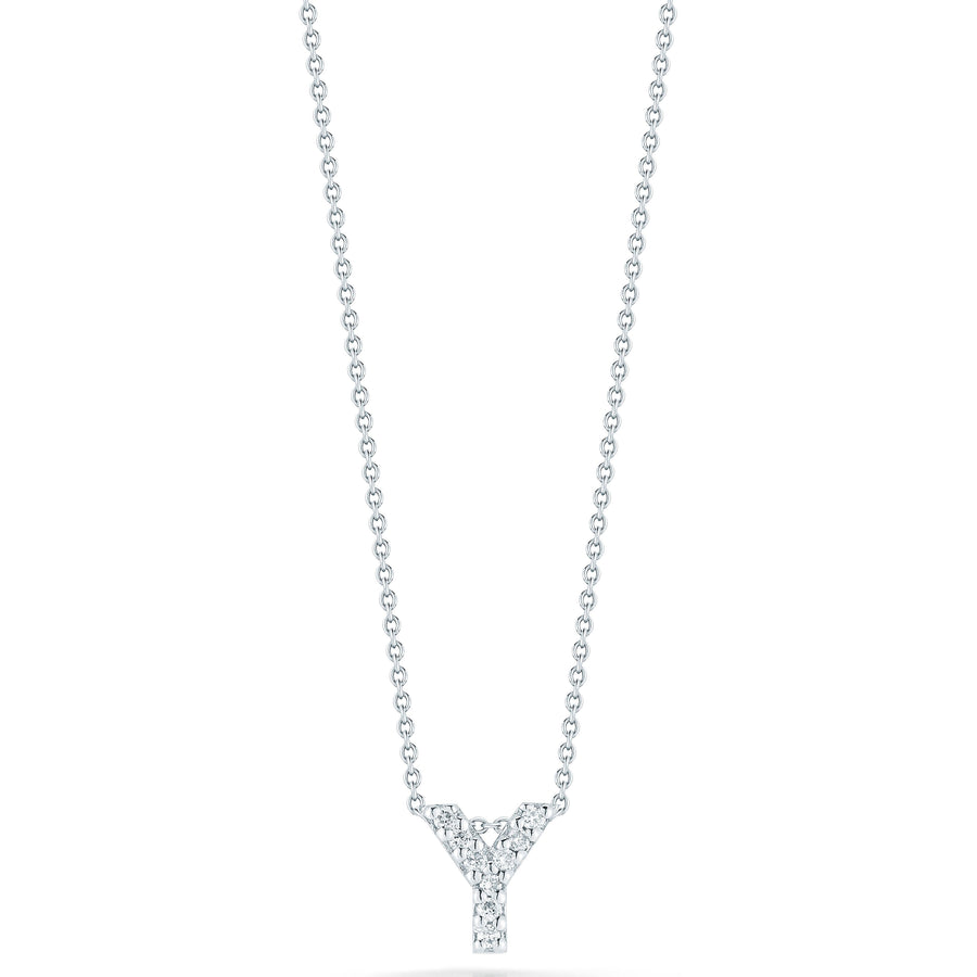 Tiny Treasures 0.04ct Diamond Love Letter "Y" Pendant in 18K White Gold, 16-18in