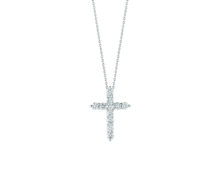 Tiny Treasures 0.88ct Diamond Small Cross Pendant in 18K White Gold, 18" chain