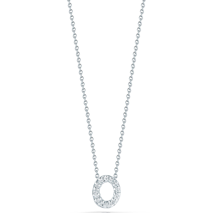 Tiny Treasures 0.06ct Diamond Love Letter "O" Pendant in 18K White Gold, 16-18" chain