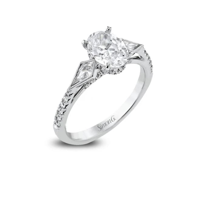 Diamond Semi-Mount Ring in 18K White Gold for Oval Center, Size 6.25