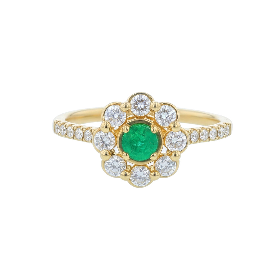 0.22ct Round Emerald and 0.52ct Diamond Halo Ring in 14K Yellow Gold, size 6.5