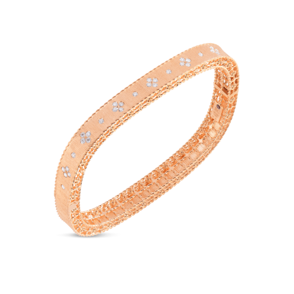 Princess Satin Fleur De Lis 0.48ct Diamond Bangle Bracelet in 18K Rose Gold
