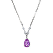 2.04ct Pear Shape Pink Ceylon Sapphire and 0.41ct Diamond Necklace in Platinum, 18"
