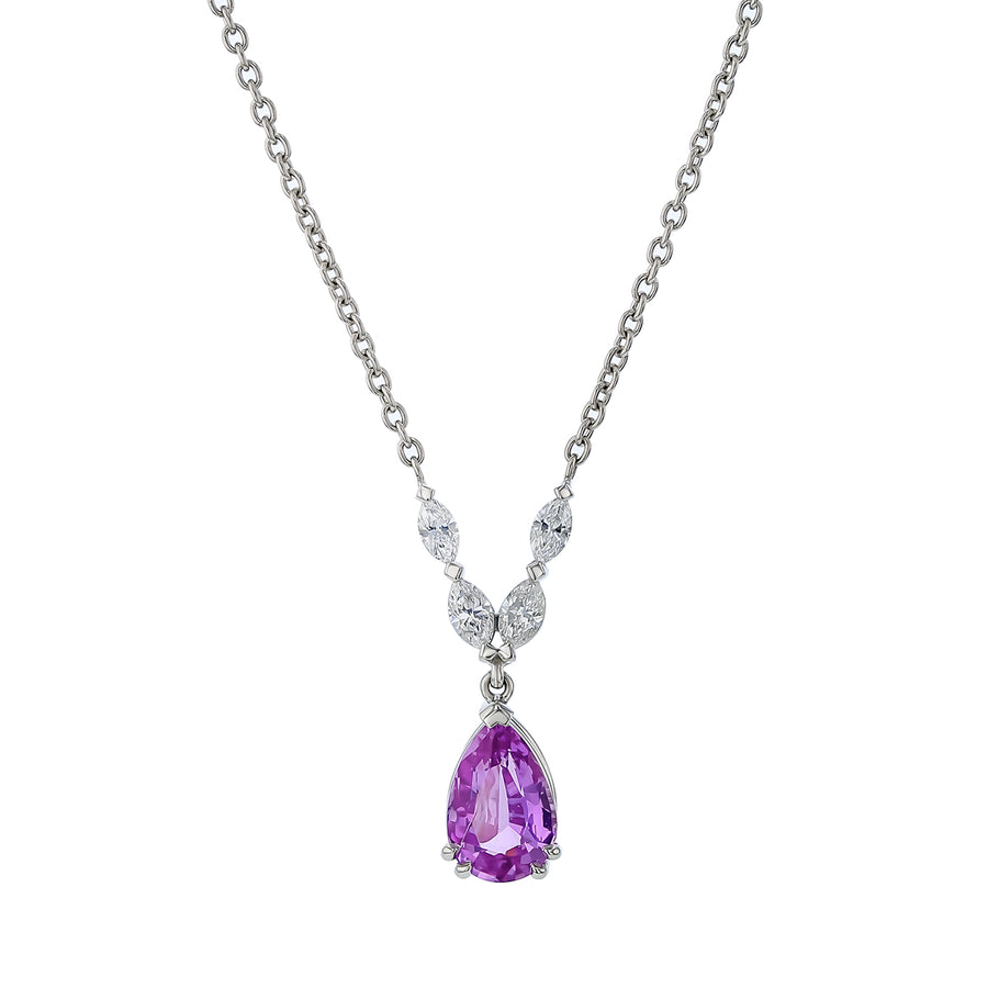 2.04ct Pear Shape Pink Ceylon Sapphire and 0.41ct Diamond Necklace in Platinum, 18"