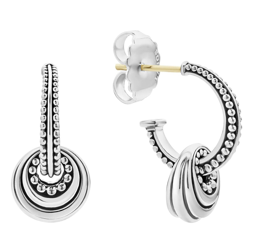 Signature Caviar Fluted Disc Beaded Hoop Earrings in Sterling Silver