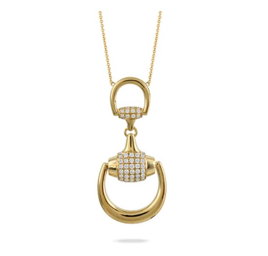 Equestrian 0.47Ct Diamond Pave Stirrup Necklace in 18K Yellow Gold, 18in