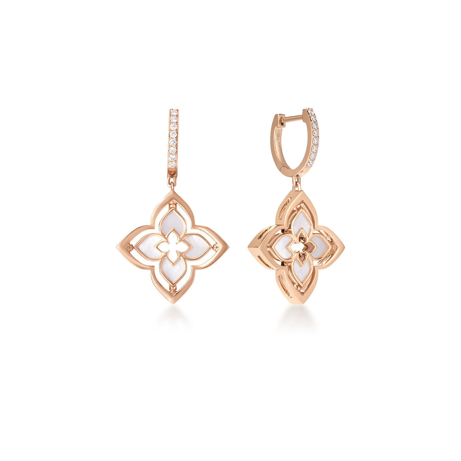 Venetian Princess Pirouette 2.75ct Mother Of Pearl and 0.35ct Diamond Small Flower Drop Earrings in 18K Rose Gold