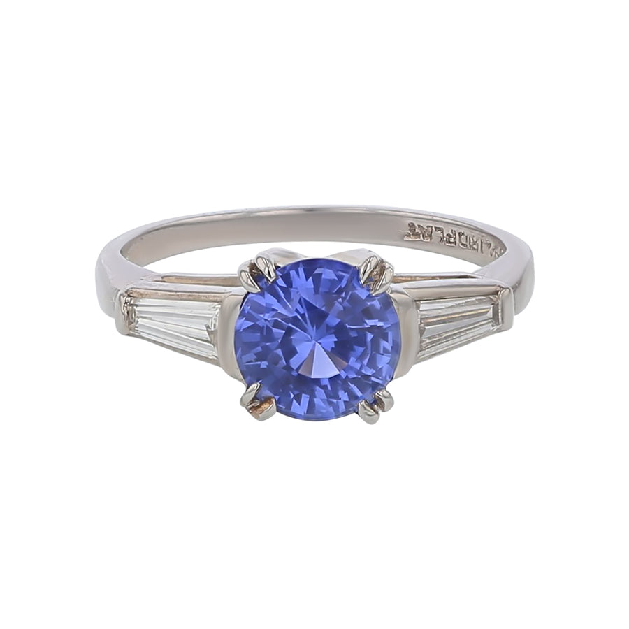 1.63ct Sapphire and 0.36ct Diamond 3 Stone Ring in Platinum Circa 1960s Size 5.5