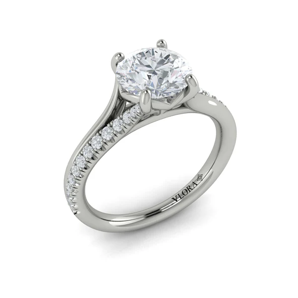 Reflection 0.20ct Diamond Solitaire Split Shank Ring Semi Mount in Platinum for 1.50ct Round Center, size 6.5