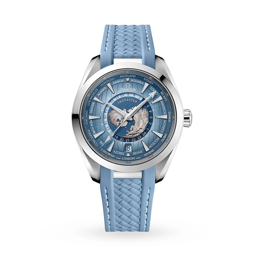 43mm Seamaster Aqua Terra Worldtimer Watch with Blue Dial in Stainless Steel, Strap