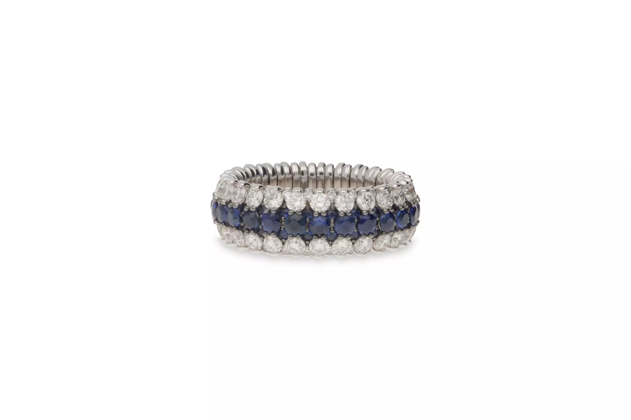 2.32ct Sapphire and 2.57ct Diamond Stretch Eternity Band in 18K White Gold