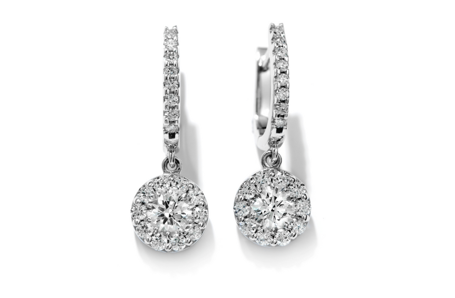 Fulfillment 1.95-2.05ct Diamond Halo Drop Earrings in 18K White Gold