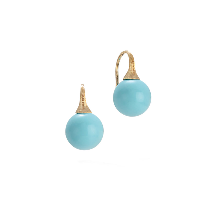 Africa Reconstituted Turquoise Bead Earrings in 18K Yellow Gold