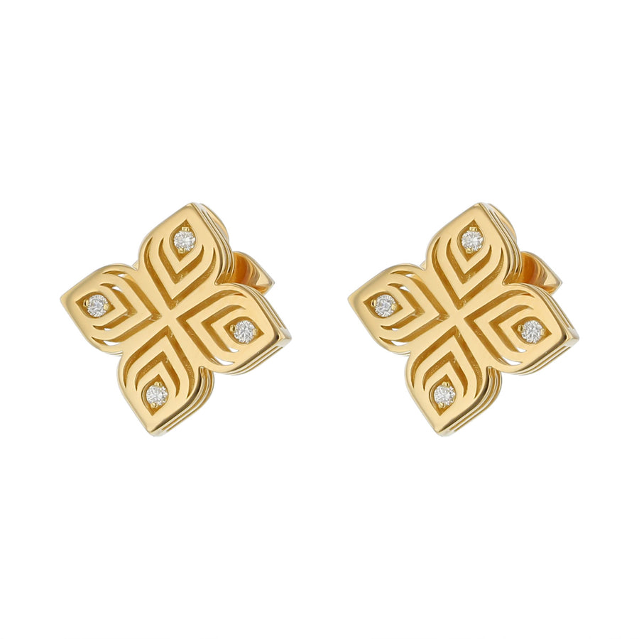 Arabesque 0.06ct Diamond Flower Earrings in 18K Yellow Gold