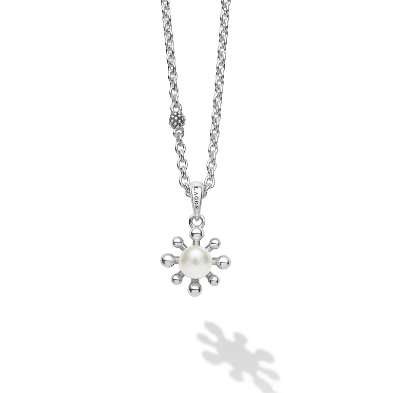 Luna Fleur 20x14mm Pearl Pendant in Sterling Silver, 16-18"