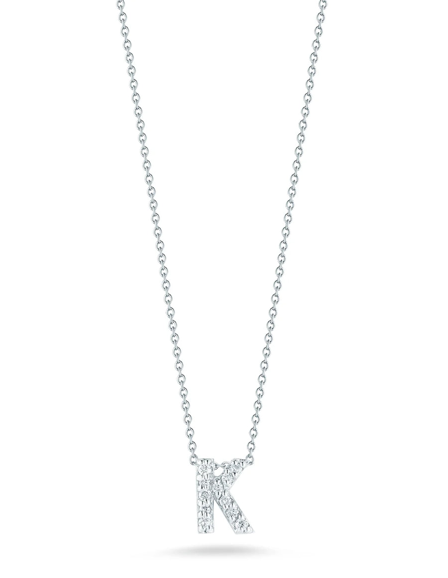 Tiny Treasures 0.05ct Diamond Love Letter "K" Pendant in 18K White Gold, 16-18" chain