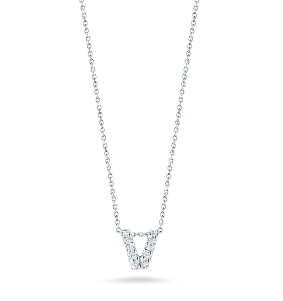Tiny Treasures 0.05ct Diamond Love Letter "V" Pendant in 18K White Gold, 16-18" chain