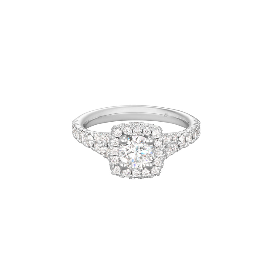 Acclaim 0.53ct Round Brilliant Diamond and 0.70ct Diamond Halo Ring in 18K White Gold, size 6