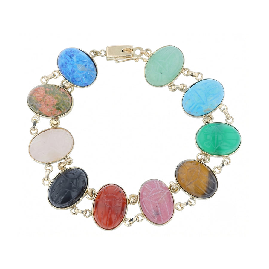 Agate Scarab Bracelet in 14K Yellow Gold, 7"