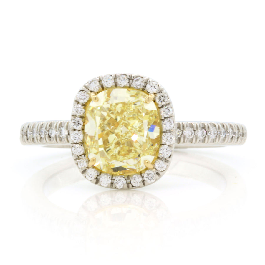 2.06ct Cushion Cut Diamond and 0.24ct Round Diamonds Halo Ring in Platinum and 18K Yellow Gold