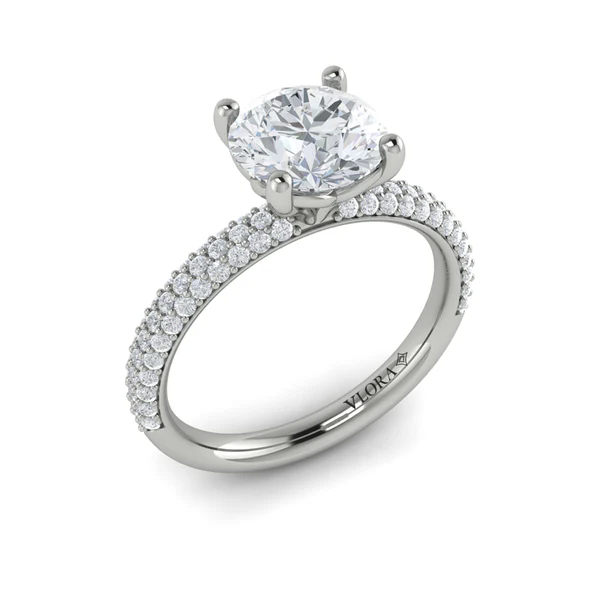 Shimmering 0.44ct Diamond Micro Pave Ring Semi Mount in Platinum for 1.50ct Round Center, size 6.5